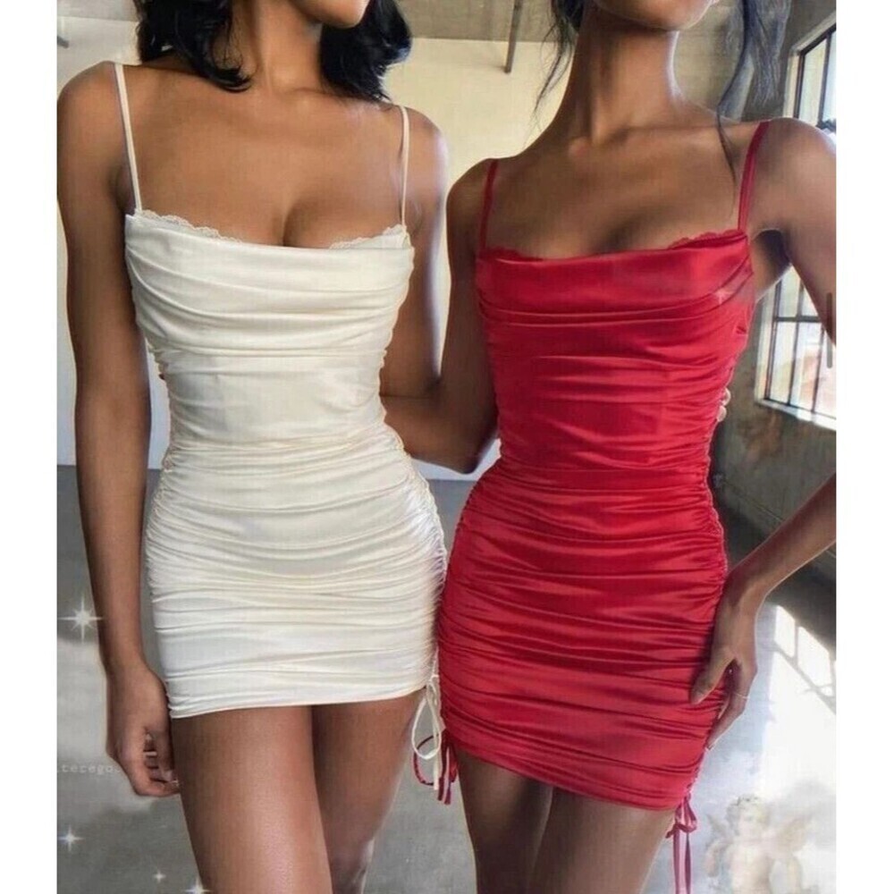 Oh Polly Red Mini Dress UK 6 US 2 Satin All For You Lace Trim Sexy Romantic Club